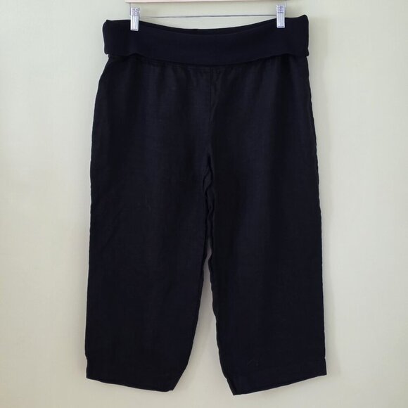 Lauren Vidal Capri Pants Women XXXL Black Pull On Foldable Elastic Waist Linen - Picture 13 of 14
